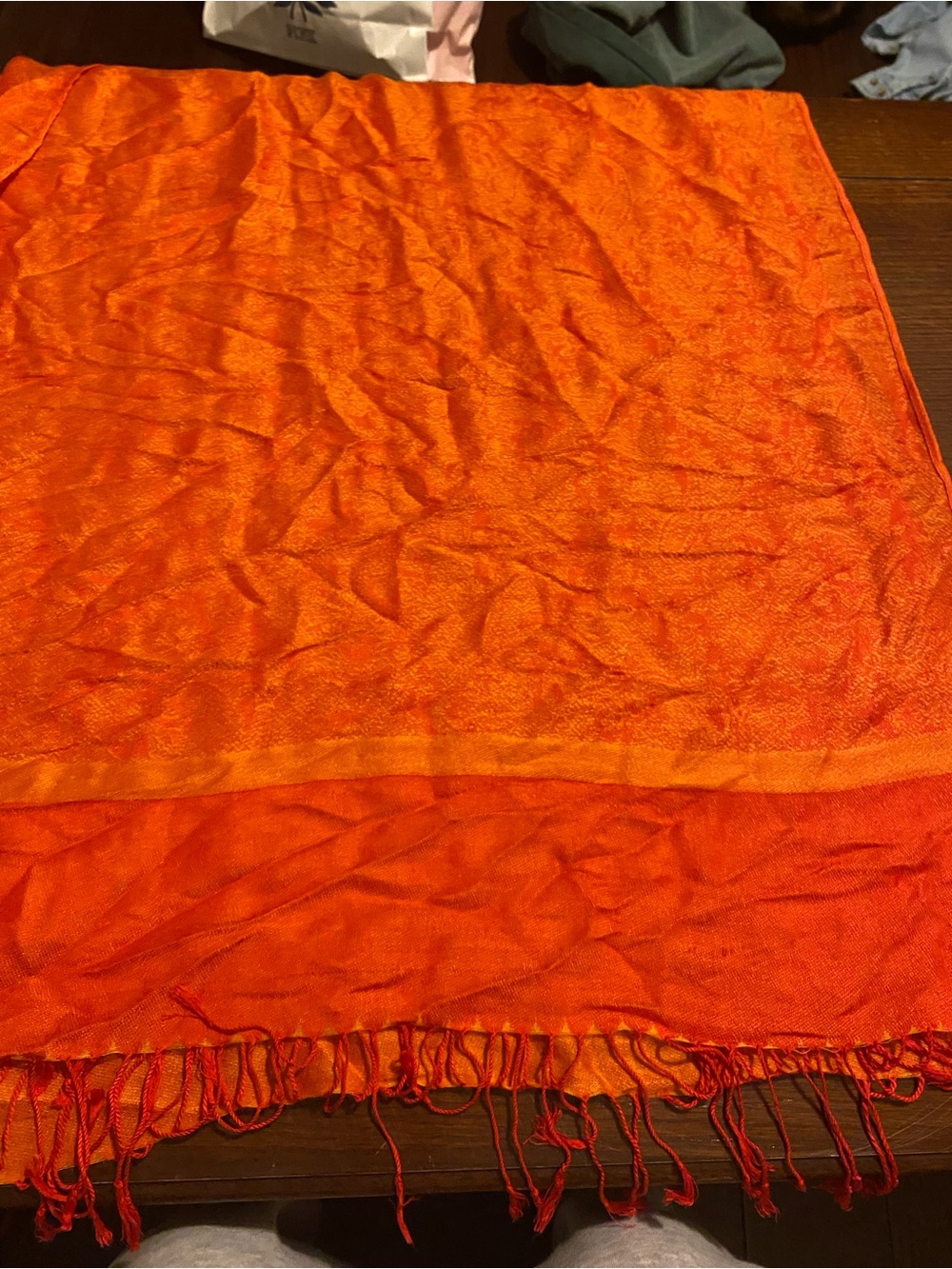 pashmina Orange Woven Fringe Scarf